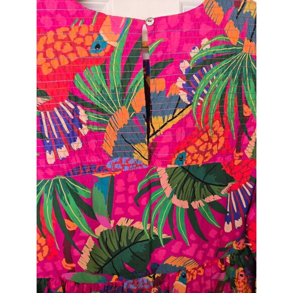 FARM Rio Painted Toucans Tiered Midi Colorful Dress Size Medium Vacation - Picture 9 of 10